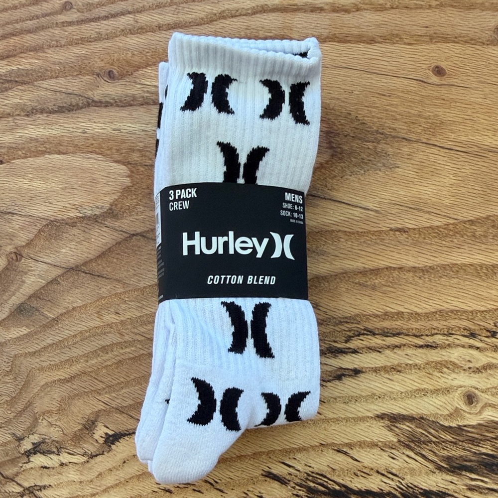 Hurley Crew Socks 3 Pack Men’s Size 6-12 Cotton Blend NEW